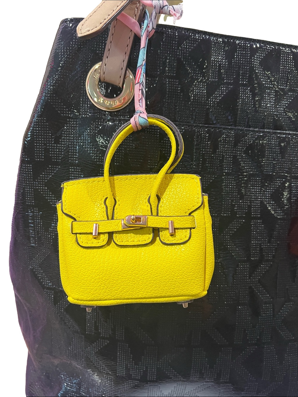 Yellow Mini Top-Handle Bag Charm with Scarf Tie NWOT - Picture 5 of 7